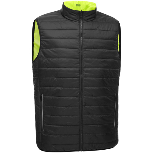 Bisley&reg; X-Back Reversible Puffer Vest, High Visibility Lime-Yellow, Small, Polyester Auto-Cam