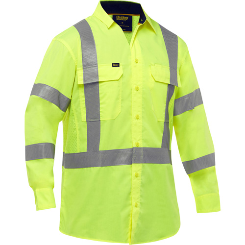 Bisley&reg; X-Back Long Sleeve Work Shirt with X-Airflow, Poly-Cotton, Small, High Visibility Lime-Yellow Auto-Cam
