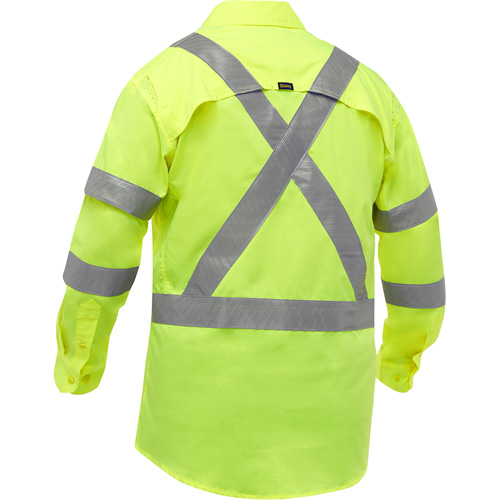 Bisley&reg; X-Back Long Sleeve Work Shirt with X-Airflow, Poly-Cotton, Small, High Visibility Lime-Yellow Auto-Cam