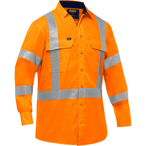 Bisley&reg; X-Back Long Sleeve Work Shirt with X-Airflow, Poly-Cotton, Small, High Visibility Orange Auto-Cam