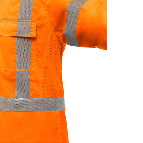 Bisley&reg; X-Back Long Sleeve Work Shirt with X-Airflow, Poly-Cotton, Small, High Visibility Orange Auto-Cam