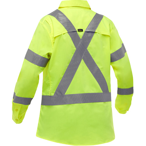 Bisley&reg; X-Back Women's Long Sleeve Work Shirt with X-Airflow, Poly-Cotton, Small, High Visibility Lime-Yellow Auto-Cam