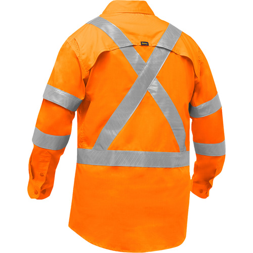 Chemise de travail &agrave; manches longues et X au dos Bisley avec X-Airflow pour femmes, Poly-coton, Petit, Orange haute visibilit&eacute; Auto-Cam