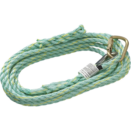 VL-1115-25 Vertical Lifeline Rope with Anchor End Carabiner & Trailing End Back Splice, Copolymer Auto-Cam