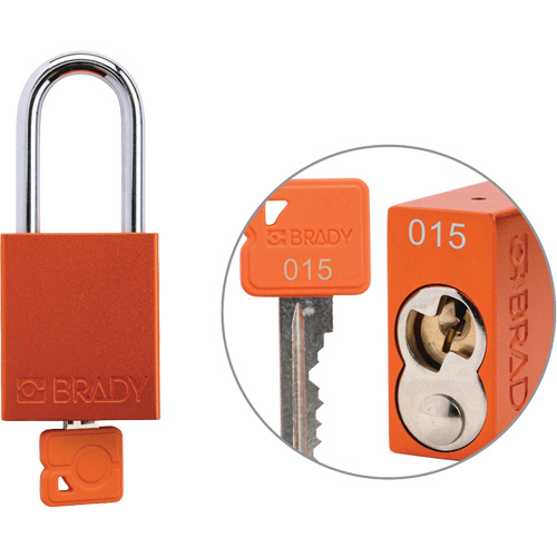 Cadenas de verrouillage de s&eacute;curit&eacute; Velocity Plus, Orange, Cl&eacute;s identiques, Aluminium, Largeur de 1-1/2" Auto-Cam
