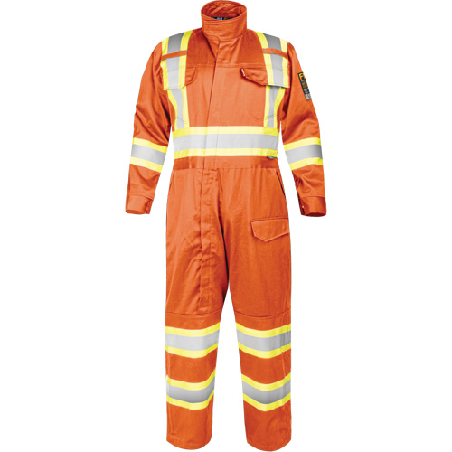 Fire-Resistant Coverall with High-Visibility Bands, Size Small, Orange Auto-Cam