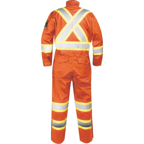 Fire-Resistant Coverall with High-Visibility Bands, Size Small, Orange Auto-Cam