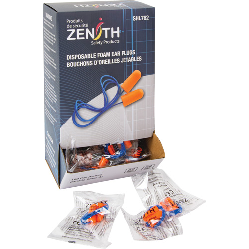 Bouchons d'oreilles en mousse, Paire - Sac en poly, Avec cordon Auto-Cam