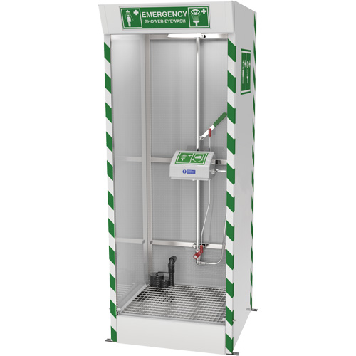 Emergency Cubicle Shower & Covered Eye & Face Wash with Sump Pump Auto-Cam