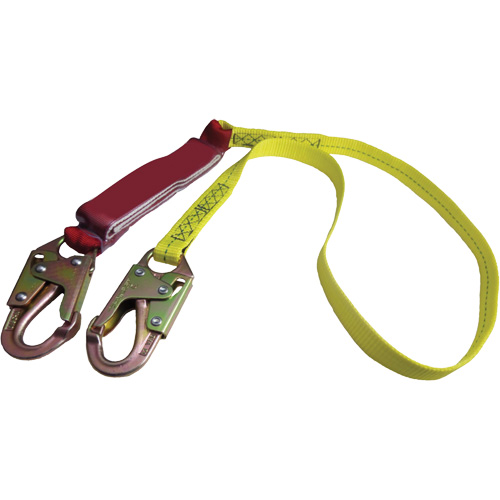 External Energy Absorber Lanyard with 3/4" Hook, 6', Snap Hook Center, Snap Hook Leg Ends, Polyester Auto-Cam