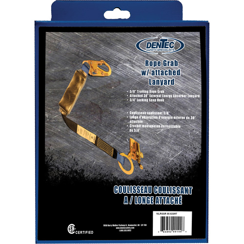 Trailing Rope Grab with Attached Shock Pack Lanyard in Retail Box, 2', Snap Hook Center, Snap Hook Leg Ends, Polyester Auto-Cam