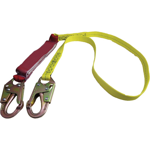 External Energy Absorber Lanyard with 3/4" Hook, 6', Snap Hook Center, Snap Hook Leg Ends, Polyester Auto-Cam