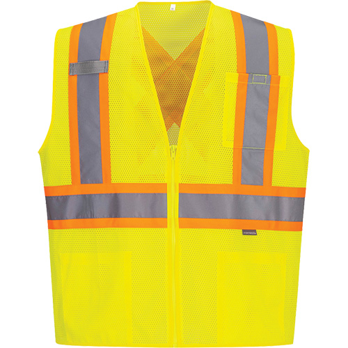 Veste de s&eacute;curit&eacute; &agrave; bandes contrastantes, Jaune lime haute visibilit&eacute;, Petit, Polyester Auto-Cam