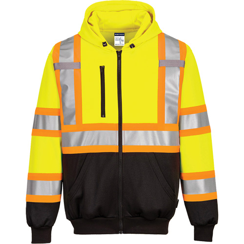 Chandail de s&eacute;curit&eacute; &agrave; capuchon avec bandes contrastantes, Petit, Noir/Jaune lime haute visibilit&eacute; Auto-Cam