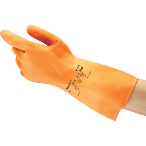 ALPHATEC&reg; 87-320 Gloves, Size 7, 11.8" L, Rubber Latex, Flock-Lined Inner Lining, 18-mil Auto-Cam