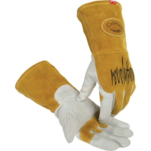 Caiman&reg; Premium TIG/MIG Welder's Gloves with FR Insulated Split Cowhide Back, Grain Goatskin, Size Medium Auto-Cam