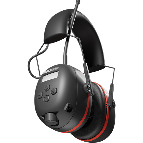 Black & Red Air Defender AM/FM Earmuffs, Headband Style, 24 dB Auto-Cam