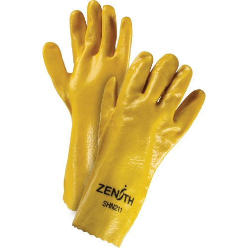 Rough-Finish Chemical-Resistant Gloves, Size 9, 14" L, PVC, Interlock Inner Lining, 47-mil Auto-Cam