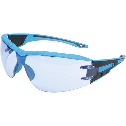 Lunettes de s&eacute;curit&eacute; sans monture Captain d&eacute;tectables par d&eacute;tecteur de m&eacute;taux, Lentille Bleu p&acirc;le, Antibu&eacute;e/Anti-&eacute;gratignures, ANSI Z87+/R&eacute;pond ou surpasse la norme CSA Z94.3 Auto-Cam