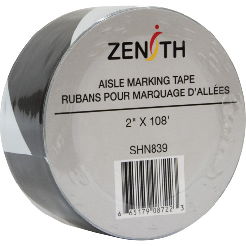 Aisle Marking Tape, 2" x 108', PVC, Black and White Auto-Cam