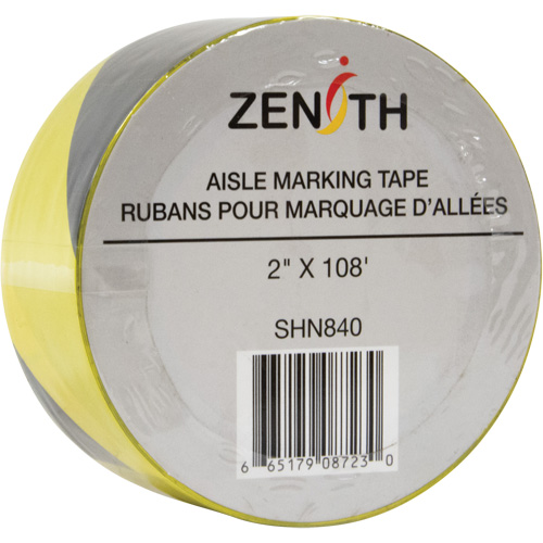 Aisle Marking Tape, 2" x 108', PVC, Black and Yellow Auto-Cam
