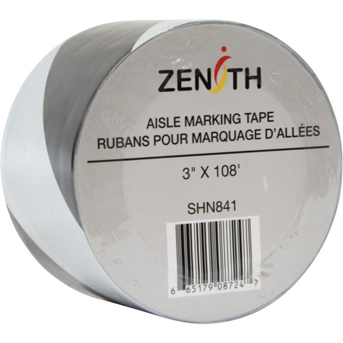 Aisle Marking Tape, 3" x 108', PVC, Black and White Auto-Cam