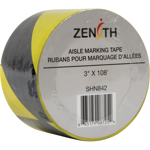 Aisle Marking Tape, 3" x 108', PVC, Black and Yellow Auto-Cam