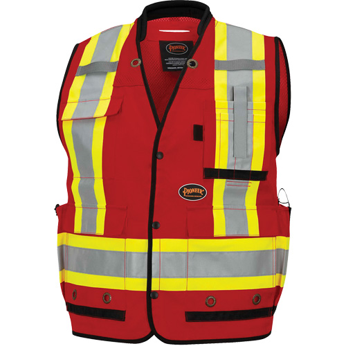 6678 High-Visibility Antimicrobial Mesh-Back Surveyor Vest, Red, Small, Polyester Auto-Cam