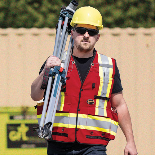 6678 High-Visibility Antimicrobial Mesh-Back Surveyor Vest, Red, Small, Polyester Auto-Cam