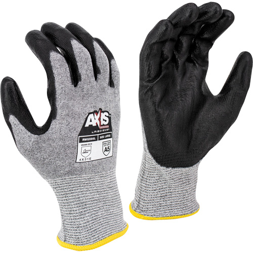 Gants de travail r&eacute;sistants &agrave; la coupe, compatibles avec &eacute;crans tactiles RWG566 AXIS, Taille T-Grand, Calibre 18, Rev&ecirc;tement Polyur&eacute;thane, Enveloppe en Acier inoxydable/PEHP, ASTM ANSI niveau A5/EN 388 niveau E Auto-Cam