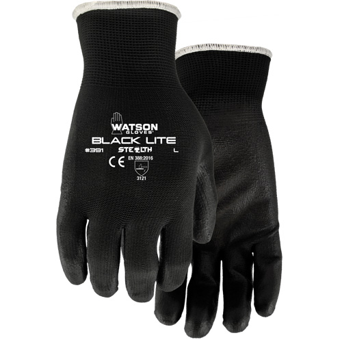 391 Stealth Black Lite Gloves, X-Small, Polyurethane Coating, Polyester Shell Auto-Cam