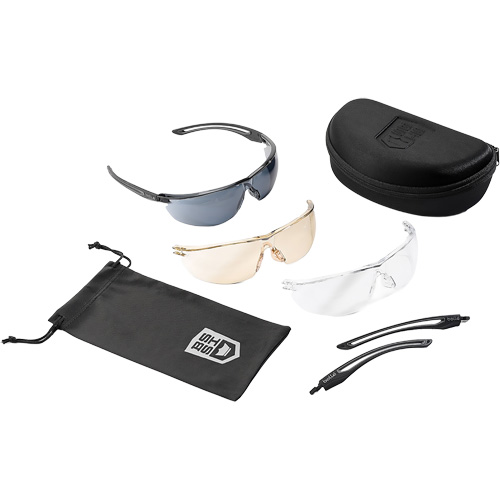 Ensemble de lunettes de s&eacute;curit&eacute; &agrave; protection balistique Gunfire 2.0, Lentille Transparent/Fum&eacute;e/Cuivre, Antibu&eacute;e/Anti-&eacute;gratignures, ANSI Z87+ Auto-Cam