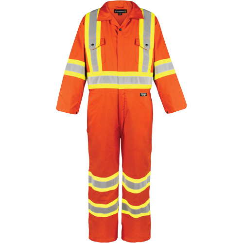 High-Visibility Unlined Coveralls, Small, High Visibility Orange Auto-Cam