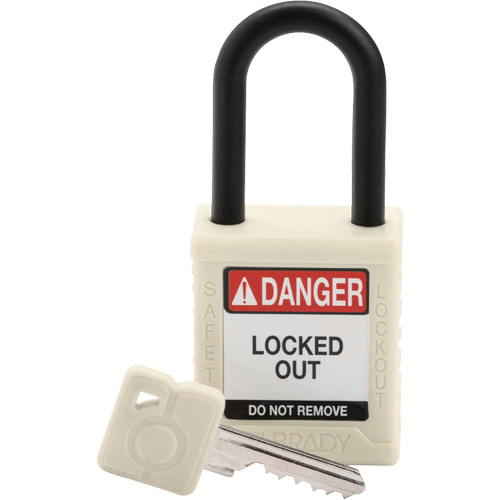 Cadenas de verrouillage de s&eacute;curit&eacute; Velocity, Blanc, Cl&eacute;s diff&eacute;rentes, Nylon, Largeur de 1-1/2" Auto-Cam