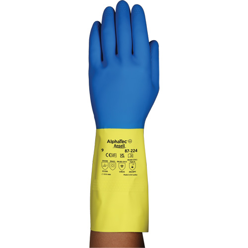 Gants r&eacute;sistants aux produits chimiques AlphaTec 87-224, Taille 8, 12,8" lo, N&eacute;opr&egrave;ne/Latex de caoutchouc, Doublure en Coton/Ouat&eacute;e, 26,8 mils Auto-Cam