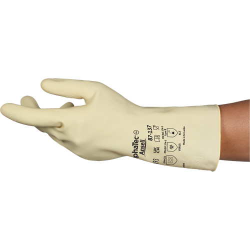 Gants naturels et l&eacute;gers AlphaTec 87-137, Taille 7, 11,8" lo, Latex de caoutchouc, 16 mils Auto-Cam