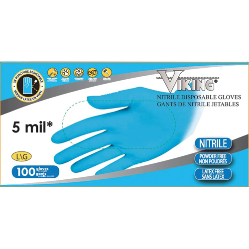 34600 Disposable Gloves, Large, Nitrile, 5-mil, Powder-Free, Blue Auto-Cam