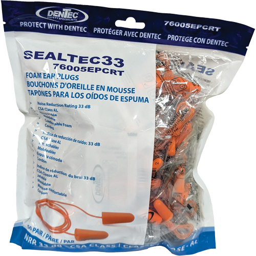 SEALTEC33 Orange Tapered PU Foam Disposable Earplugs, Bulk - Polybag, Corded Auto-Cam