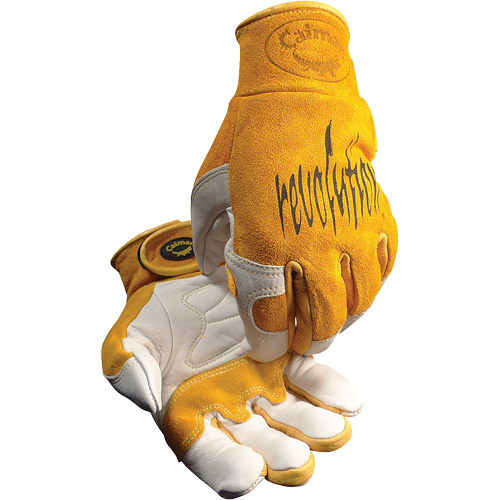 Gants de soudeur TIG/MIG de premi&egrave;re qualit&eacute; Caiman avec fermeture &agrave; boucles & crochets, Cuir de vache refendu, Taille T-Grand Auto-Cam