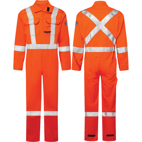 Avenger 7 oz. Coveralls, Size 42 Tall, High-Visibility Orange Auto-Cam
