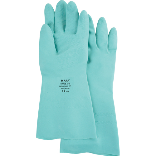 StanSolv&reg; Z-Pattern Grip Gloves, Size Large/9, 13" L, Nitrile, 15-mil Auto-Cam