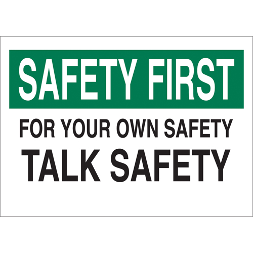 "Talk Safety" Sign, 10" x 14", Aluminum, English Auto-Cam
