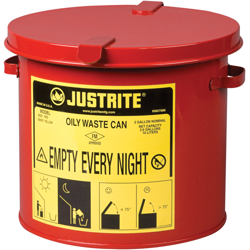 Oily Waste Cans, FM Approved/UL Listed, 2 US gal., Red Auto-Cam