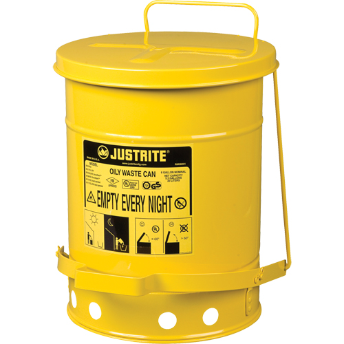 Oily Waste Cans, FM Approved/UL Listed, 6 US Gal., Yellow Auto-Cam