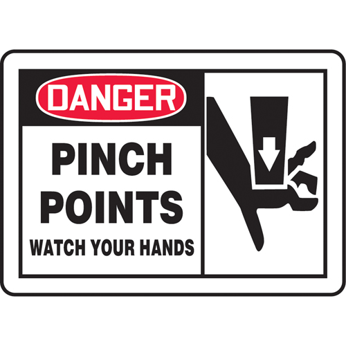 "Pinch Points" Sign, 7" x 10", Plastic, English with Pictogram Auto-Cam