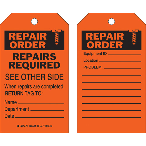Safety Repair Tag, Polyester, 4" W x 7" H, English Auto-Cam