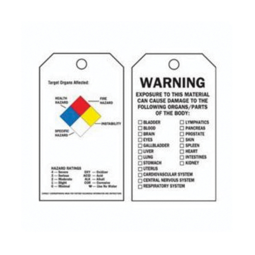 Right-To-Know Tags, Polyester, 3" W x 5-3/4" H, English Auto-Cam