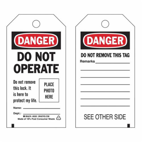 Self-Laminating "Do Not Operate" Tags, Polyester, 3" W x 5-3/4" H, English Auto-Cam