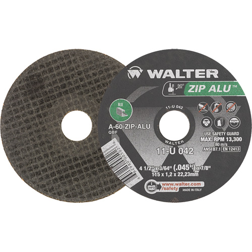 Meule &agrave; tronçonner Zip Alu, 4-1/2" x 3/64", Arbre de 7/8", Type 1, Oxyde d'aluminium, 13 300 Tr/min Auto-Cam