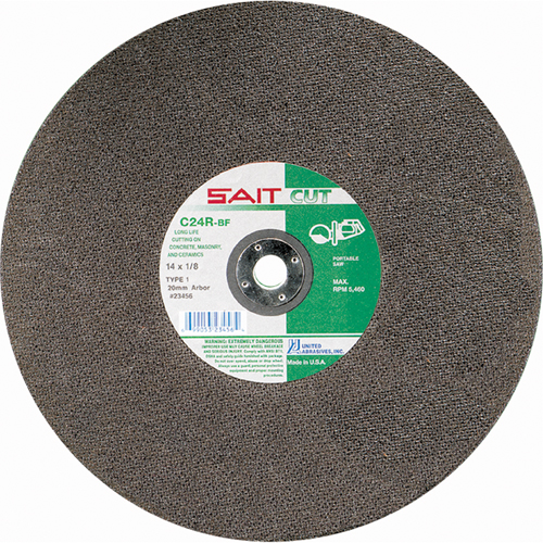 C24R Concrete High Speed Cut-Off Wheel, 14" x 1/8", 1" Arbor, Type 1, Silicon Carbide, 5400 RPM Auto-Cam